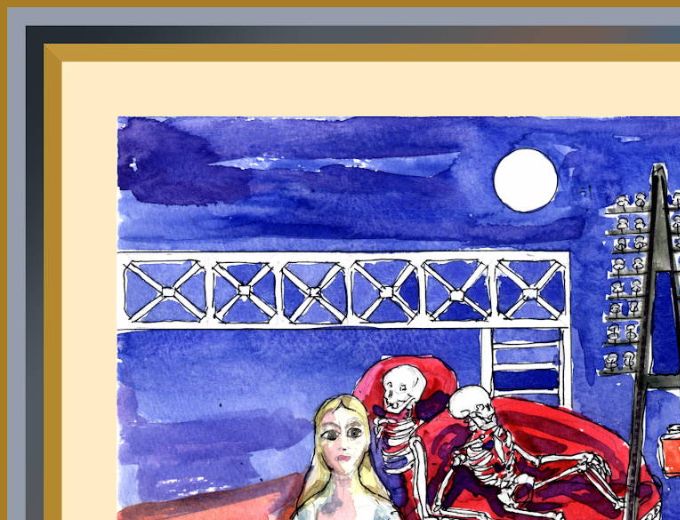 Omaĝo al Paul Delvaux per akvarelo formato A4 (297x210mm)
20210328  . Ĉi tiu akvarelo estas adaptebla por ilustri la kovrilon de libro.